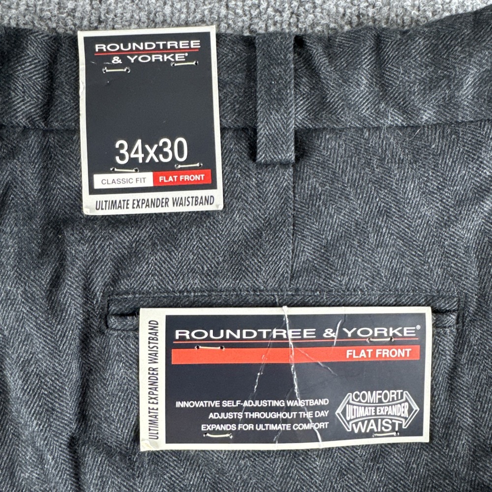 Roundtree & Yorke Mens Flat Front Classic Pants Charcoal Gray Stretch 34x30 NWT - Picture 8 of 9